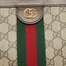 Pre Owned Gucci Beige/Ebony GG Supreme Canvas and Leather Small Ophidia Top Handle Bag