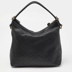 Pre Owned Gucci Black Guccissima Leather Miss GG Original Hobo