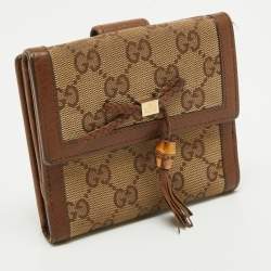 Gucci Brown/Beige GG Canvas and Leather Bamboo Tassel Compact Wallet