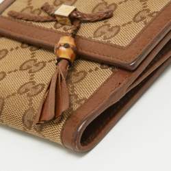 Gucci Brown/Beige GG Canvas and Leather Bamboo Tassel Compact Wallet