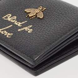 Pre Owned Gucci Black Leather Bee Blind for Love Card Case