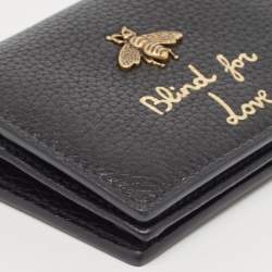 Pre Owned Gucci Black Leather Bee Blind for Love Card Case