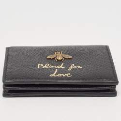 Pre Owned Gucci Black Leather Bee Blind for Love Card Case