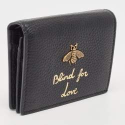 Pre Owned Gucci Black Leather Bee Blind for Love Card Case