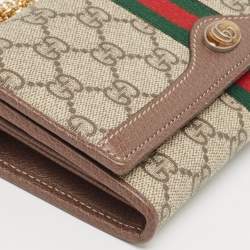 Gucci Beige/Brown GG Supreme Canvas and Leather Ophidia Wallet on Chain