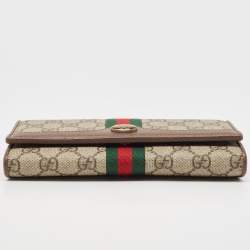 Gucci Beige/Brown GG Supreme Canvas and Leather Ophidia Wallet on Chain