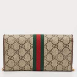 Gucci Beige/Brown GG Supreme Canvas and Leather Ophidia Wallet on Chain