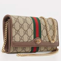 Gucci Beige/Brown GG Supreme Canvas and Leather Ophidia Wallet on Chain