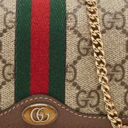 Gucci Beige/Brown GG Supreme Canvas and Leather Ophidia Wallet on Chain