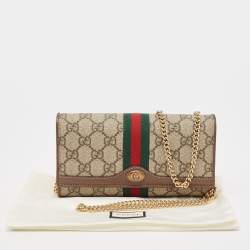 Gucci Beige/Brown GG Supreme Canvas and Leather Ophidia Wallet on Chain