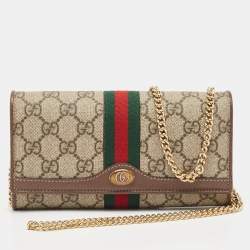 Gucci Beige/Brown GG Supreme Canvas and Leather Ophidia Wallet on Chain