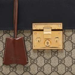 Pre Owned Gucci  Beige/Black GG Supreme Canvas and Leather Small Padlock Top Handle Bag