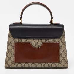 Pre Owned Gucci  Beige/Black GG Supreme Canvas and Leather Small Padlock Top Handle Bag