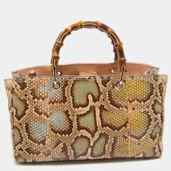 Pre Owned Gucci Multicolor Python Medium Bamboo Shopper Tote