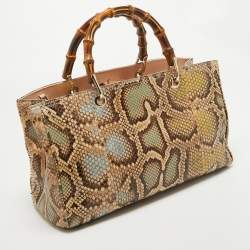 Pre Owned Gucci Multicolor Python Medium Bamboo Shopper Tote