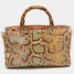 Pre Owned Gucci Multicolor Python Medium Bamboo Shopper Tote