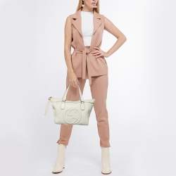 Pre Owned Gucci Cream Leather Soho Zip Tassel Tote