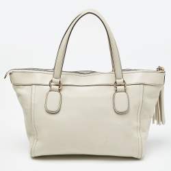 Pre Owned Gucci Cream Leather Soho Zip Tassel Tote