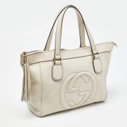 Pre Owned Gucci Cream Leather Soho Zip Tassel Tote