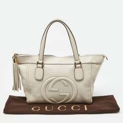Pre Owned Gucci Cream Leather Soho Zip Tassel Tote