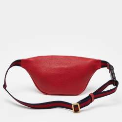 Pre Owned Gucci Red Leather Logo Web Belt Bag