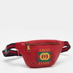 Gucci Red Leather Logo Web Belt Bag