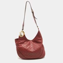 Pre Owned Gucci Red Guccissima Leather Charlotte Hobo