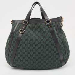 Pre Owned Gucci Green/Black GG Canvas and Leather Abbey Hobo