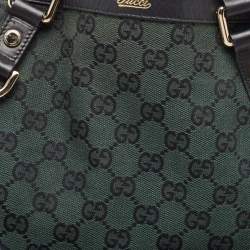Pre Owned Gucci Green/Black GG Canvas and Leather Abbey Hobo