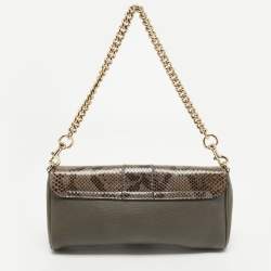 Pre Owned Gucci Grey Python and Leather Greenwhich Baguette Bag