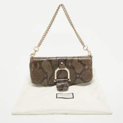 Pre Owned Gucci Grey Python and Leather Greenwhich Baguette Bag