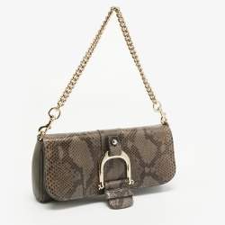 Pre Owned Gucci Grey Python and Leather Greenwhich Baguette Bag