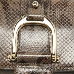 Pre Owned Gucci Grey Python and Leather Greenwhich Baguette Bag