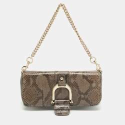 Pre Owned Gucci Grey Python and Leather Greenwhich Baguette Bag