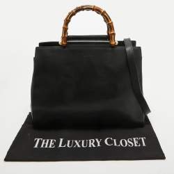 مملوكة مسبقًا Gucci Black Leather Bamboo Nymphaea Tote