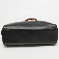 مملوكة مسبقًا Gucci Black Leather Bamboo Nymphaea Tote