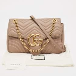Pre Owned Gucci Beige Matelassé Leather Medium GG Marmont Shoulder Bag