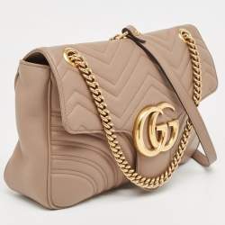 Pre Owned Gucci Beige Matelassé Leather Medium GG Marmont Shoulder Bag