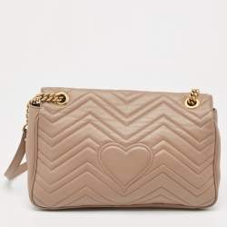 Pre Owned Gucci Beige Matelassé Leather Medium GG Marmont Shoulder Bag