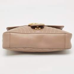 Pre Owned Gucci Beige Matelassé Leather Medium GG Marmont Shoulder Bag