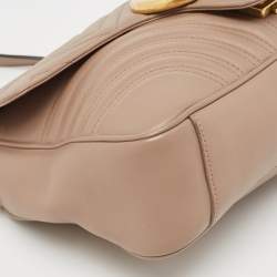 Pre Owned Gucci Beige Matelassé Leather Medium GG Marmont Shoulder Bag