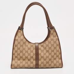 Pre Owned Gucci Beige/Brown GG Canvas and Leather Jackie Bardot Hobo