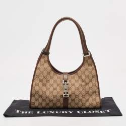 Pre Owned Gucci Beige/Brown GG Canvas and Leather Jackie Bardot Hobo