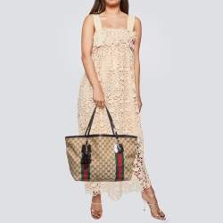 Gucci Beige/Brown GG Canvas and Patent Leather Jolie Web Charms Tote