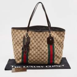 Gucci Beige/Brown GG Canvas and Patent Leather Jolie Web Charms Tote