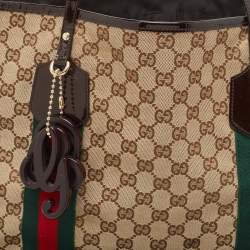 Gucci Beige/Brown GG Canvas and Patent Leather Jolie Web Charms Tote