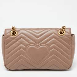 Pre Owned Gucci Beige Matelassé Leather Small GG Marmont Shoulder Bag