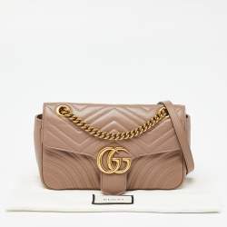 Pre Owned Gucci Beige Matelassé Leather Small GG Marmont Shoulder Bag