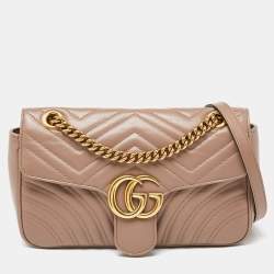 Pre Owned Gucci Beige Matelassé Leather Small GG Marmont Shoulder Bag