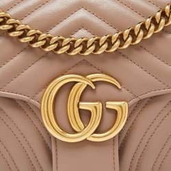 Pre Owned Gucci Beige Matelassé Leather Small GG Marmont Shoulder Bag